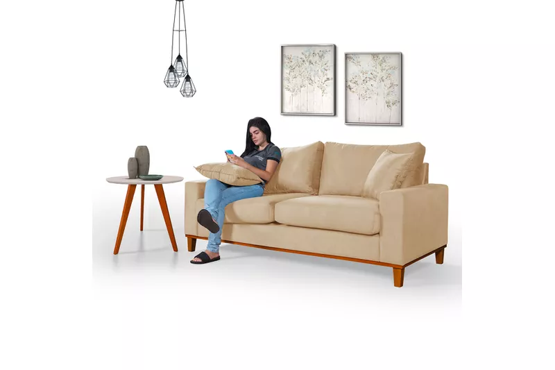 Living Sofá 3 Lugares Istambul em Suede Bege - KXK... - Essencial Estofados - Loja da Fábrica