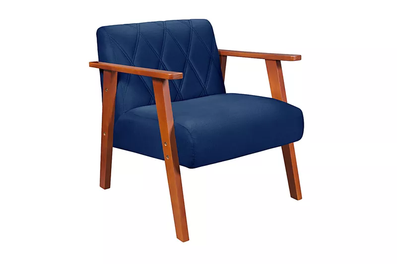 Poltrona Decorativa Resistente em Suede Azul Marin... - Essencial Estofados - Loja da Fábrica