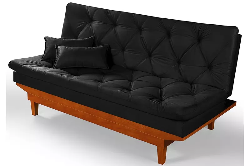 Sofá Cama Courino Preto Reclinável 3 Posições Cari... - Essencial Estofados - Loja da Fábrica