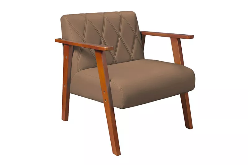 Poltrona Madri Para Sala ou Recepção Courino Bege ... - Essencial Estofados - Loja da Fábrica